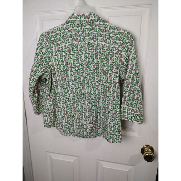 Westbound Woman 6p Shirt Collared Button V Neck Green Floral 3/4 Sleeve - Picture 10 of 10